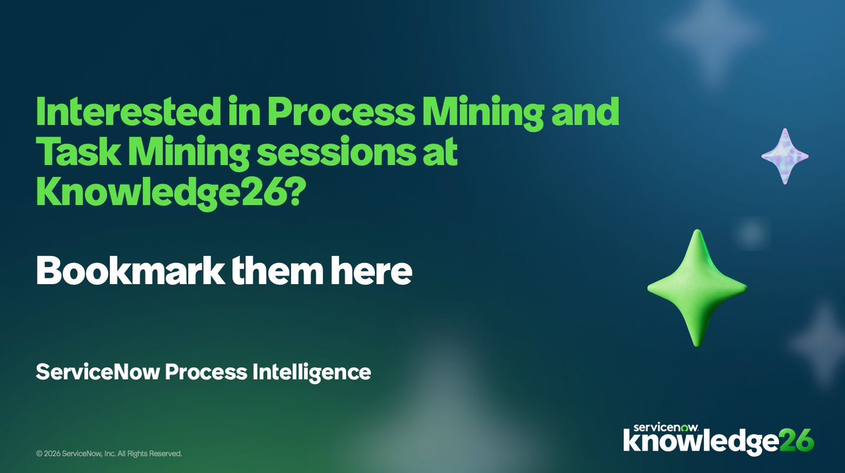 tweetgrady's tweet image. Heading to #ServiceNow #Knowledge26 ? Find out why having a conversation about #ProcessMining is a must while at the event servicenow.com/community/proc…