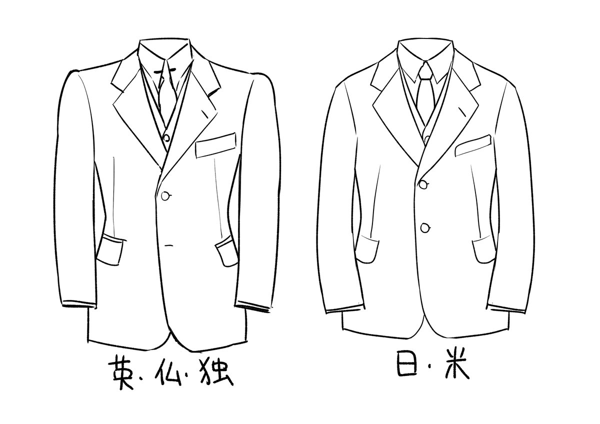 国ごとに仕立てを括るのも好きではないが今まで色々集めた一般的傾向としての1930年代のイメージ https://t.co/mWLTfaKymU