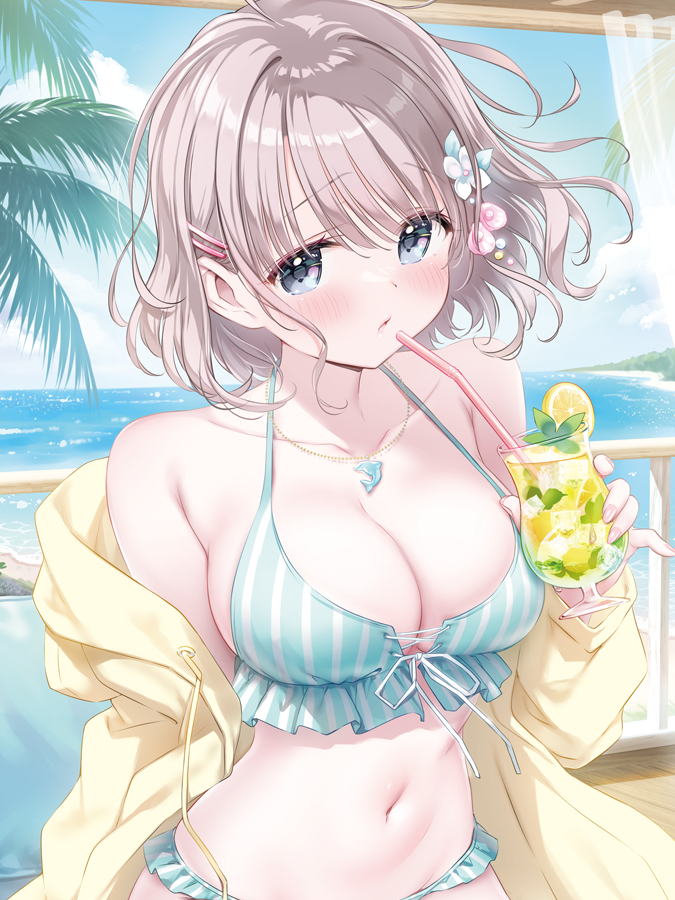GWで旅行先のさくらちゃん♪
今月の萌王さんにて描きおろしました～🍹🍀