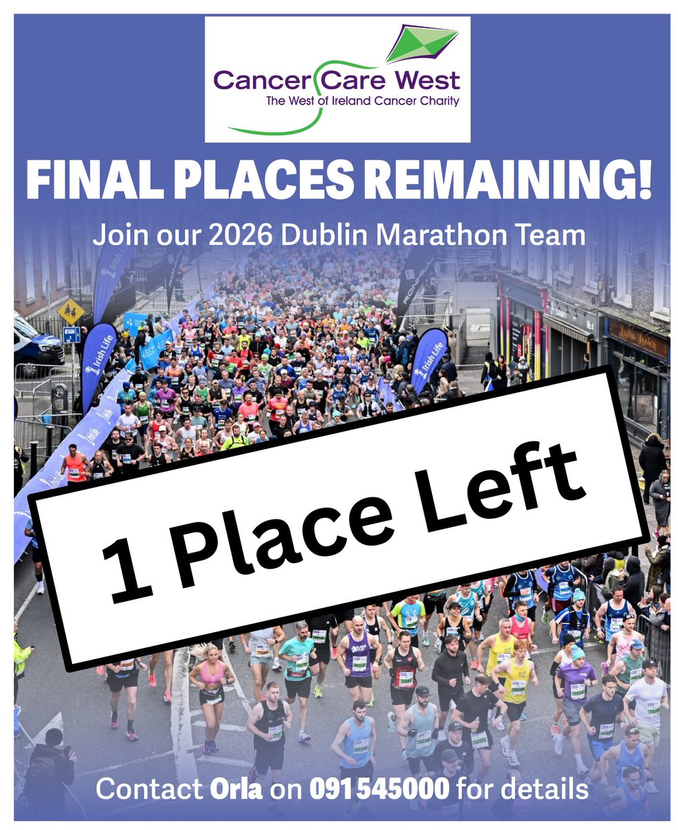 cancercarewest's tweet image. 1 place has just become available on our Irish Life Dublin Marathon team. If you'd like to avail of this marathon place, please register via consoles.realbuzz.com/charity/cancer…

#marathon #dublin #runforcharity #partofourteam