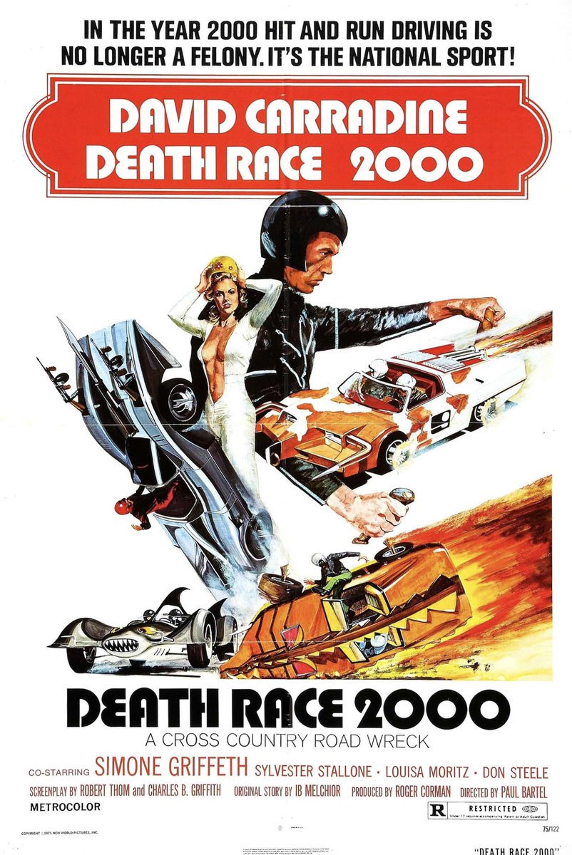 On this day in 1975, Death Race 2000 went into limited release in theaters. #70sSciFi #NewWorldPictures