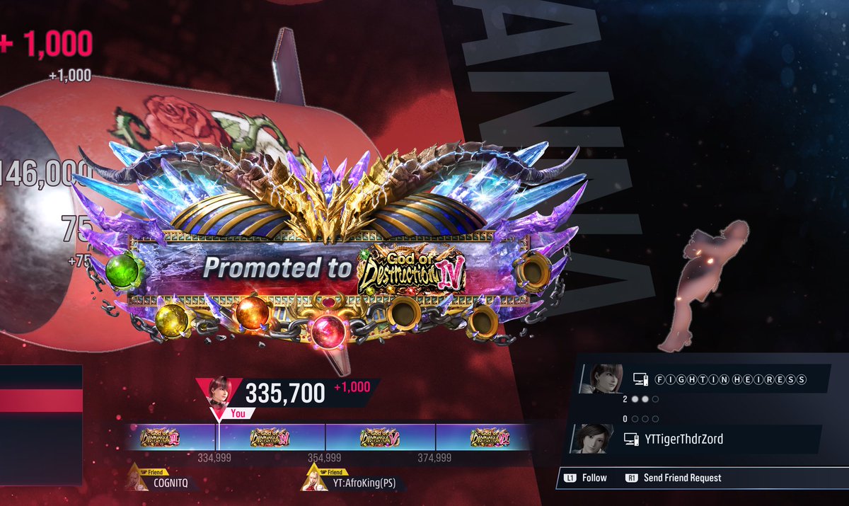 Tekken7_God's tweet image. God of Destruction IV secured with Anna 😈🔥Top 38 in the world wide on the leaderboard. Pressure makes diamonds 💎 #AnnaWilliams #Tekken #Tekken8 #GodOfDestruction #RankedMatches #TekkenRanked #FGC #FightingGames #TekkenGameplay #TopRanked #LeaderboardClimb #BandaiNamco