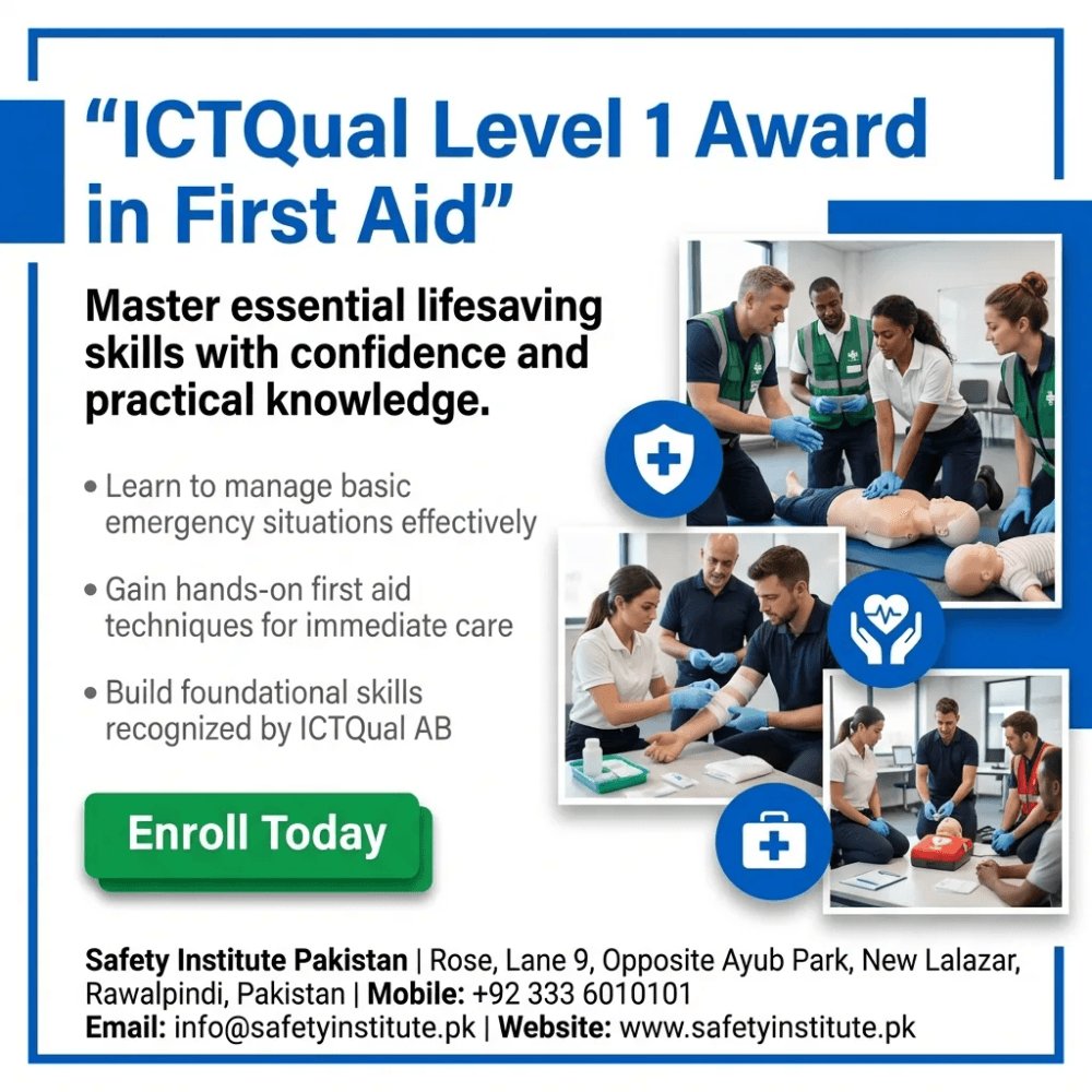 SafetyPakistan's tweet image. ICTQual Level 1 Award in First Aid — Open for enrolment at Safety Institute Pakistan. Level 1. #ICTQual #Level #Award #First #Aid #VocationalTraining #Diplomas #Pakistan #SouthAsia
