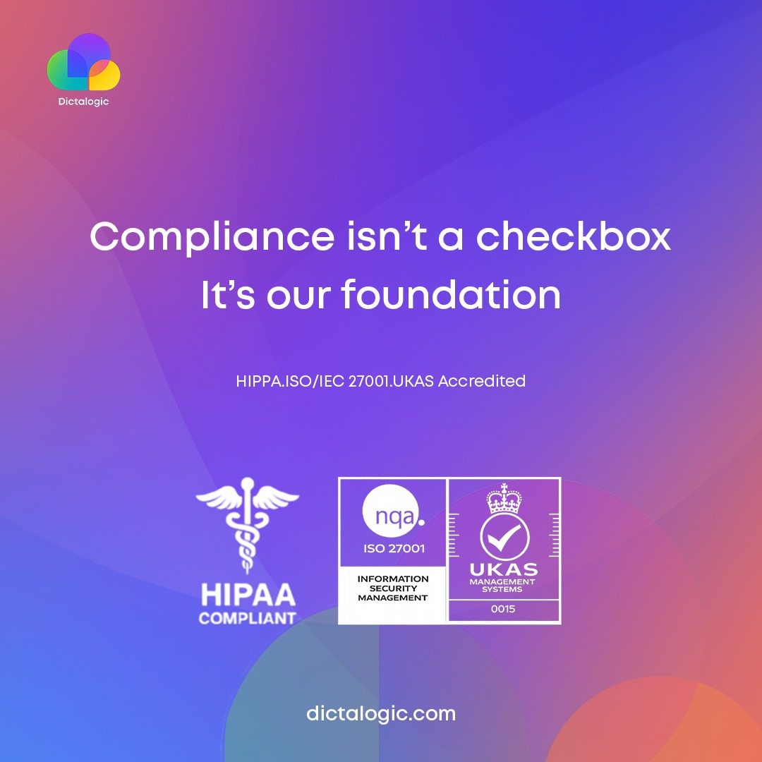 dictalogic's tweet image. At Dictalogic, compliance isn't an afterthought; it's our foundation. HIPAA compliant, ISO/IEC 27001 certified, and UKAS accredited, so your data is always secure.

#HIPAACompliant #ISO27001 #DataSecurity #Dictalogic #SecureDictation