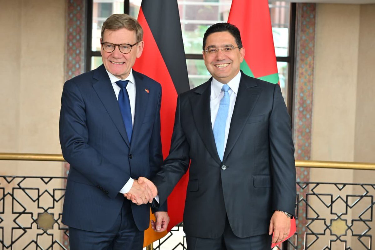 MarocDiplomatie's tweet photo. 🇲🇦🇩🇪 M. Nasser Bourita s'est entretenu, ce jour à Rabat, avec M. Johann David Wadephul, Ministre fédéral des Affaires Etrangères de le République fédérale d'Allemagne https://t.co/EGPMJ8ss8a