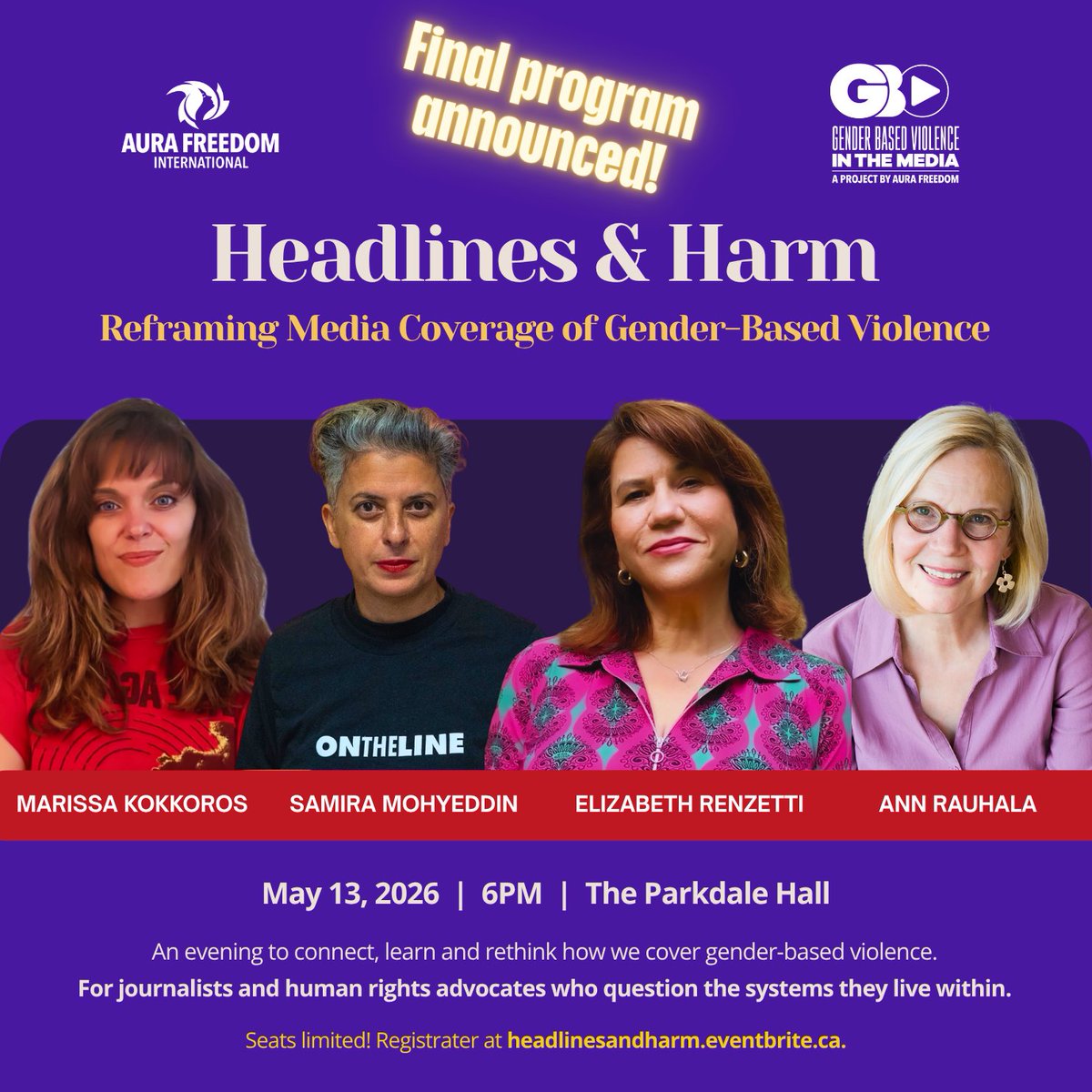 AuraFreedom's tweet photo. We’re honoured to be joined by feminist journalists &amp; women’s rights advocates for a powerful conversation on how violence against women is reported, where harm occurs &amp; how transformative reporting can prevent it.

Join Aura Freedom, May 13. 

Register: https://t.co/xACZfNZI0v https://t.co/ShA5JlxtWl