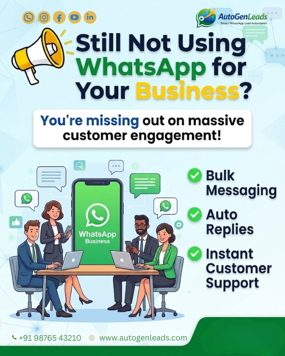 autogenleads's tweet image. Still relying on slow communication? ⚡
Upgrade to smarter automation that helps you engage, respond, and grow faster.

🌐 autogenleads.com

#AutoGenLeads #SmartMarketing #LeadGen #DigitalGrowth #BusinessAutomation #CustomerExperience #SalesGrowth #MarketingStrategy