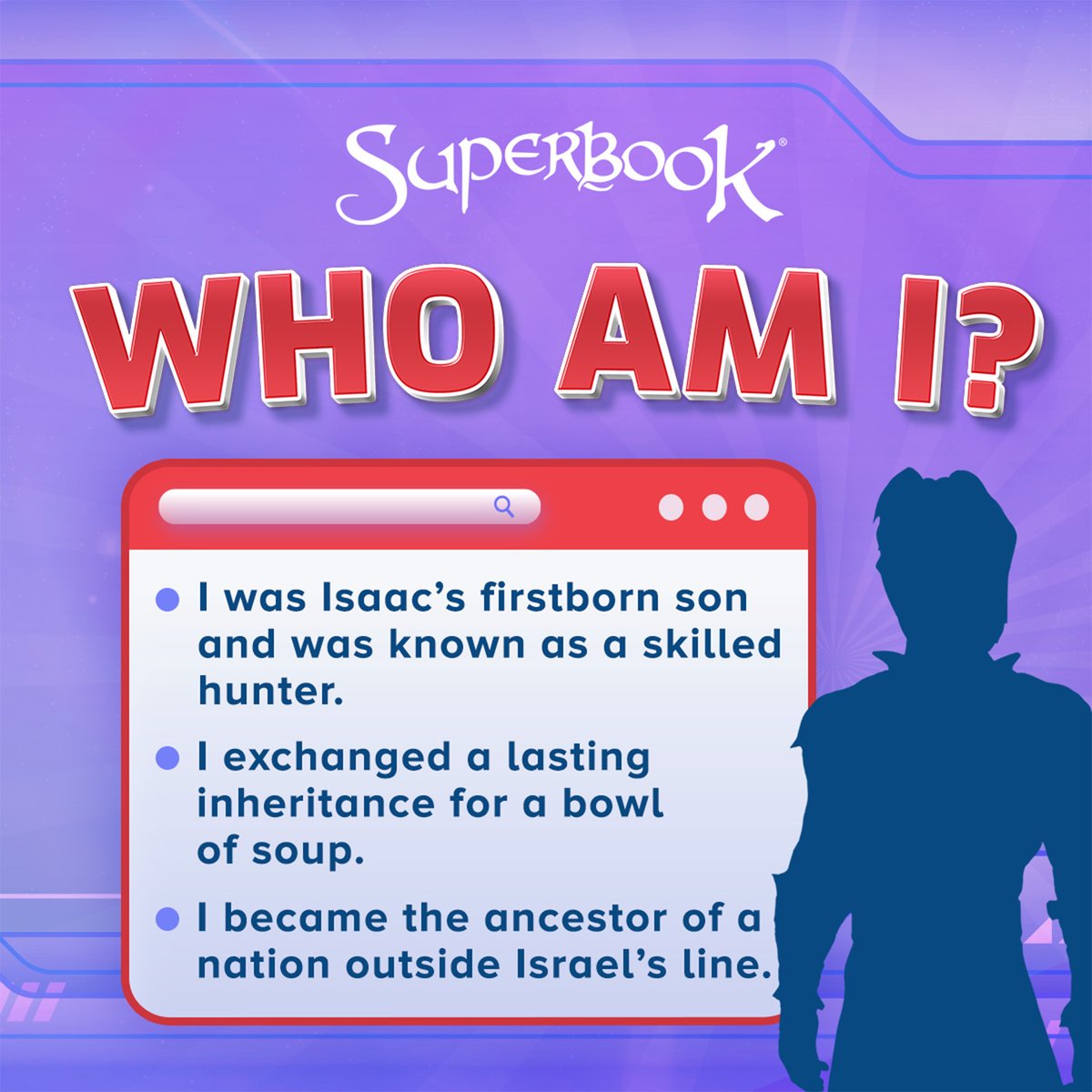 SuperbookTV's tweet photo. This Bible character is known for showing what true forgiveness is in Scripture! 📖👀😯
Can you guess who it is? Share your answer below! ⬇️
#WhoAmIGame #DailyGames #BibleGames #BibleTrivia
.
.
.
.
.
SUPERBOOK
Bringing Bible Stories and Jesus' love to kids everywhere
Series + App + Academy + Outreach