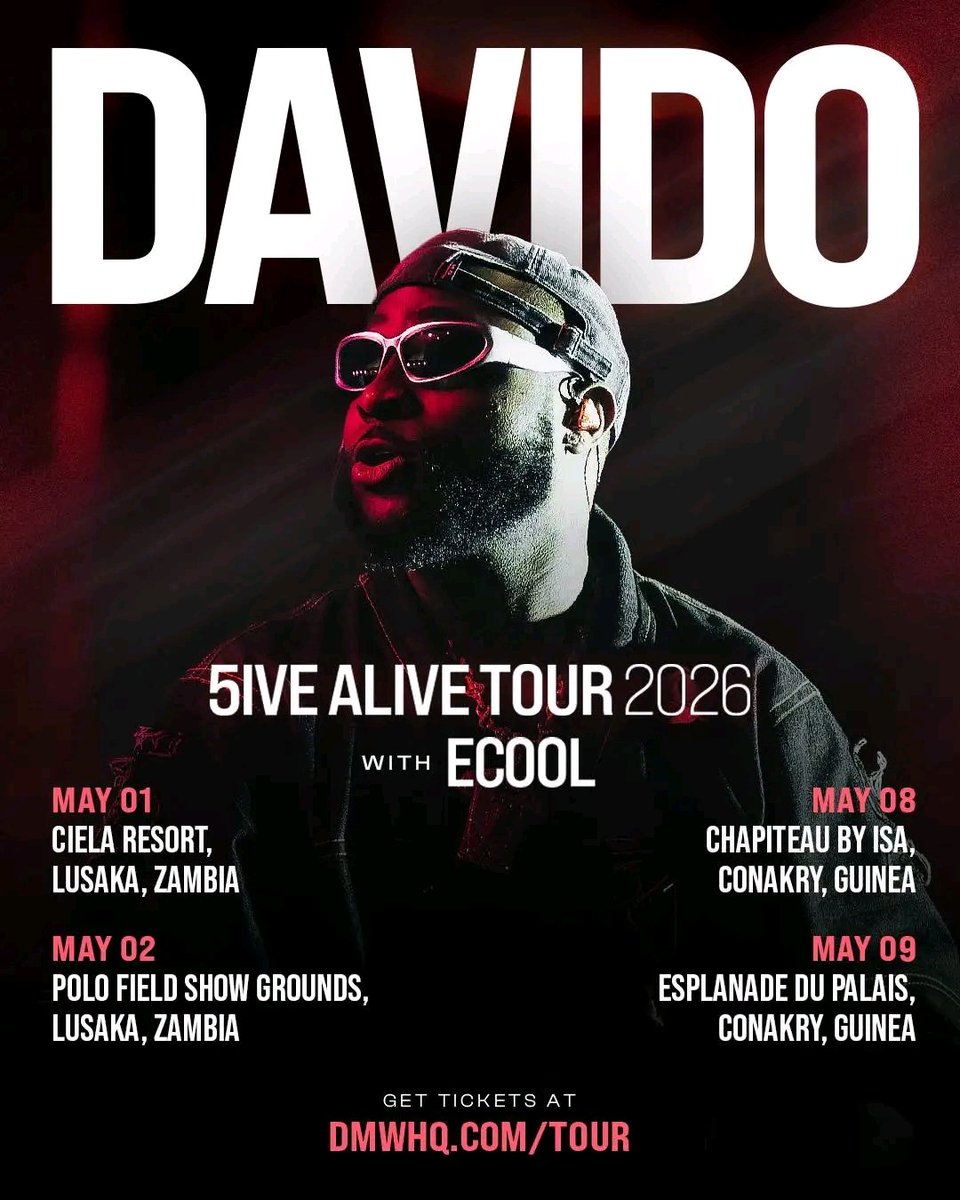 kadanewsng's tweet image. Davido is set to bring his historic 5ive Alive Tour to a close with final performances in Zambia 🇿🇲 &amp;amp; Guinea 🇬🇳.

After a year-long run across multiple cities worldwide, Afrobeats superstar @davido sets to wrap up one of his most memorable tours yet. #5AliveTour #KadaNews #30BG