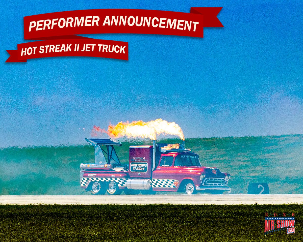 cleairshow's tweet photo. vroom vroom 🛻💨 Hot Streak II Jet Truck will be racing down the runway at the Cleveland National Air Show! Bringing back the HEAT to the Air Show 😉

#CLEAirShow #JetTruck https://t.co/zNnKJfIeuI