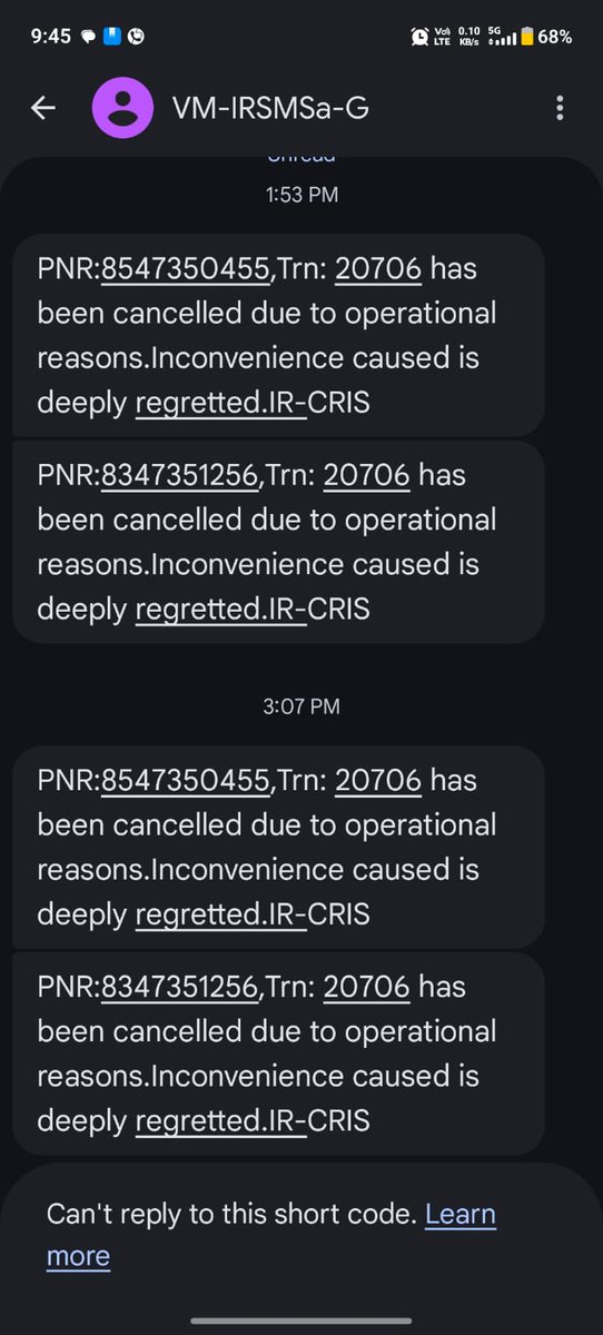 sunnynair15's tweet photo. @drmmumbaicr @Central_Railway @AshwiniVaishnaw tomorrow vande Bharat train 20706 cancelled due to operational issue msg received from railway. So we had to cancel our return ticket in which cancellation charge is charged. Who is responsible what railway will do on this issue. https://t.co/FMBwlSbIQ2