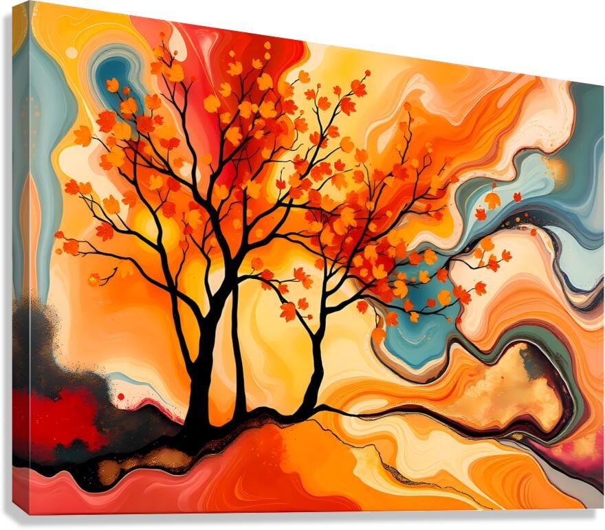 Esmonbijouart's tweet image. When autumn trees emerge from liquid color, it’s magic. This abstract fluid piece captures fall’s drama—fiery reds with cool teals. Perfect for expressive decor. 🌊🔥 #Abstract Art #Autumn Landscape #Fluid Art #Dramatic Painting