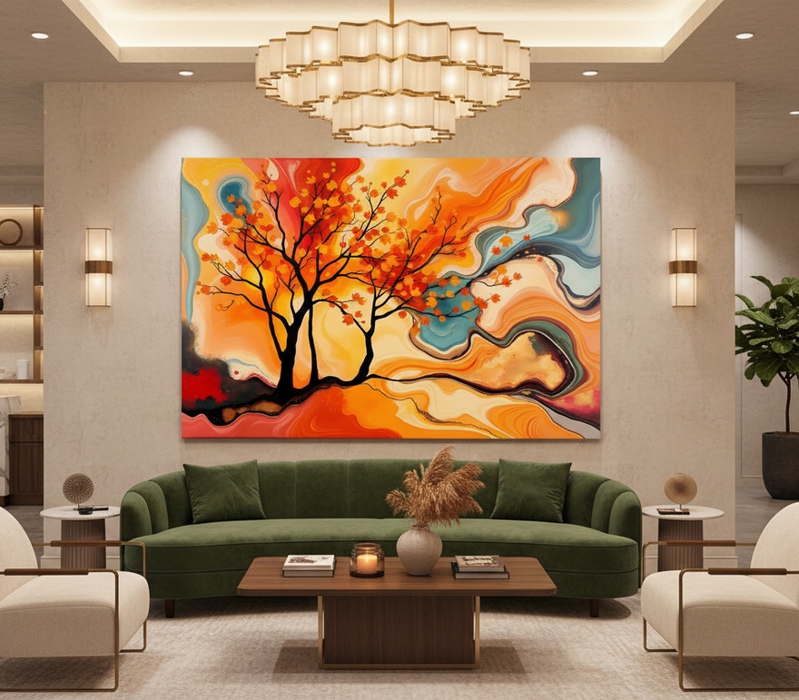 Esmonbijouart's tweet image. When autumn trees emerge from liquid color, it’s magic. This abstract fluid piece captures fall’s drama—fiery reds with cool teals. Perfect for expressive decor. 🌊🔥 #Abstract Art #Autumn Landscape #Fluid Art #Dramatic Painting