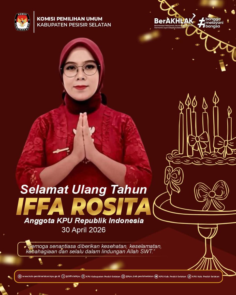 AswandiPessel's tweet photo. Selamat Ulang Tahun ibu Iffa Rosita kadiv Hukum dan wasnal #KPURI . semoga selalu sehat,kuat amanah, dan dlm berkah Allah swt. https://t.co/C3AXx3yfBI