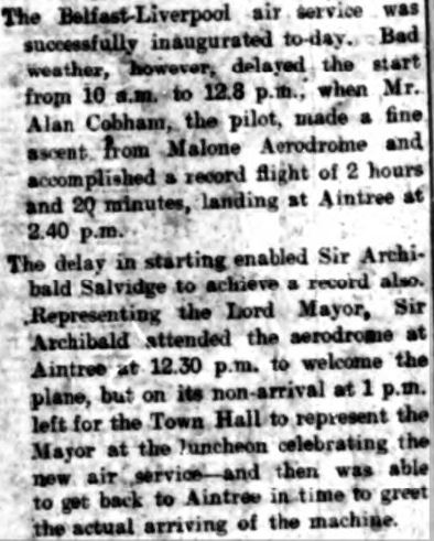 Liverpool1207's tweet image. #Liverpool OTD - 1924: An air service between Belfast and Aintree is inaugurated. Just mail, and 4 passengers per flight at £3 p.p.