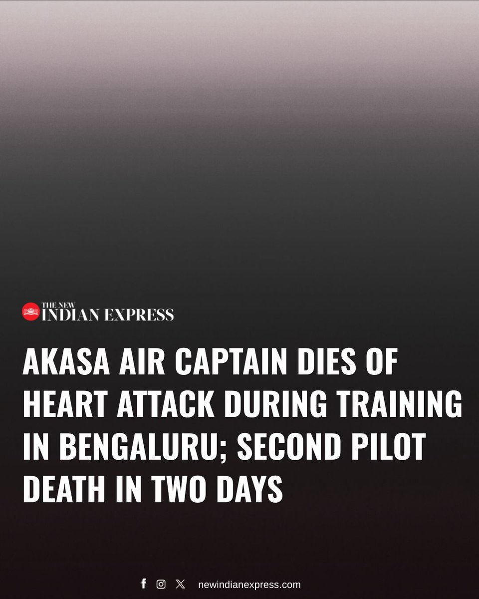 NewIndianXpress's tweet image. An #AkasaAir pilot died of a heart attack while undergoing training in #Bengaluru, according to a source.

The deceased, a captain aged around 44, suffered a medical emergency during a ground training session.

🔗newindianexpress.com/nation/2026/Ap…

@XpressBengaluru