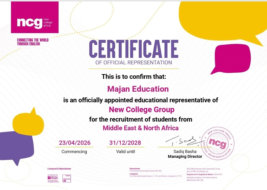 majan_uk's tweet photo. إنجاز جديد لماجان التعليمية!
تم توقيع اتفاقية مع معهد NCG البريطاني، رائد تعليم اللغة الإنجليزية.
خطوة تضاف إلى باكورة إنجازاتنا في 2026، بعد نجاح دوراتنا التخصصية للقيادات التنفيذية.
#الدراسة_في_الخارج #بريطانيا https://t.co/aeuzewkpy3