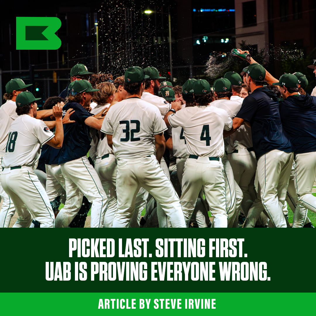 bhambanner's tweet photo. UAB Baseball was picked last, but is sitting in first place. The Blazers are proving everyone wrong. Read more from Steve Irvine at the Banner: https://t.co/oveU8p5Kqg https://t.co/AzgI3qG0os