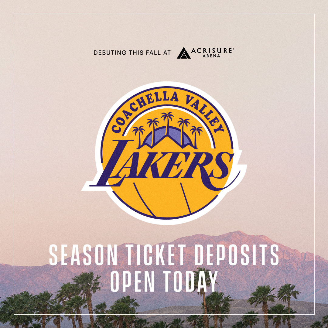 AcrisureArena's tweet photo. Introducing: The Coachella Valley Lakers 📷
Beginning with the 2026-27 season, the Lakers G League team will play home games at Acrisure Arena in Palm Desert.

https://t.co/fdLPqnfRqV https://t.co/kgf1fXbpKO