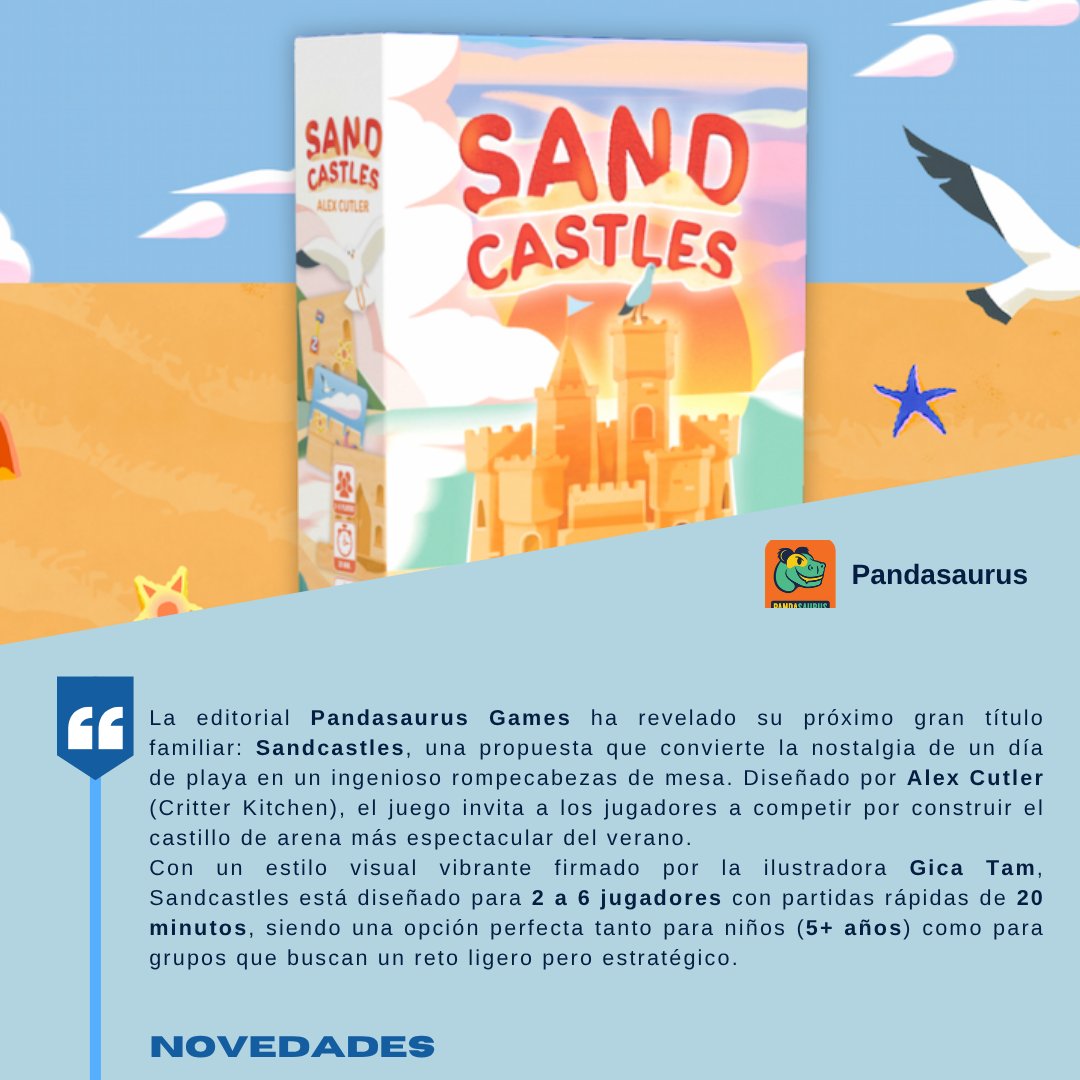 tirandodadosbg's tweet image. La editorial @Pandasaurusgame ha revelado su próximo gran título familiar: Sandcastles, una propuesta que convierte la nostalgia de un día de playa en un ingenioso rompecabezas de mesa. 

#boardgame #games #boardgamegeek #bgg #tabletop #boardgames #juegosdemesa #game