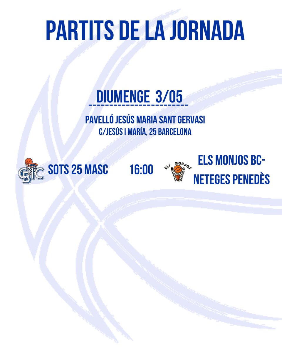 Ciquers‼️📢
Us deixem aquí els partits de la 25a  jornada!

🗓️ 3 de maig!

🏀💙

#CBCIC #FamíliaCBCIC #BàsquetCatalà #somciquers #bluedevils