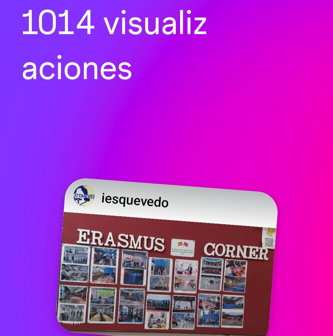 iesquevedo's tweet image. Hemos conseguido que uno de los post en Instagram haya recibido más de 1000 visualizaciones, casi un 40% debidas a no seguidores. La imagen más vista: el Erasmus Corner ¡Enhorabuena quevedianos! #EPAS #EscuelasEmbajadoras #erasmusplus #iesquevedo #educacionpublica 🇪🇺🇪🇺🇪🇺