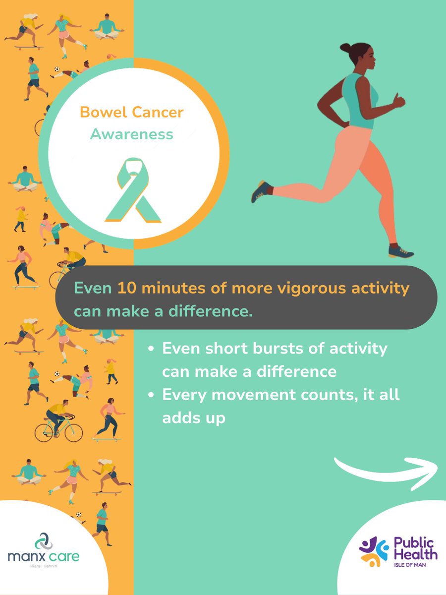 PublicHealthIOM's tweet image. Move more, reduce your risk!
A study from Newcastle University shows that short bursts of energetic activity can shut down bowel cancer growth and speed up DNA damage repair. ncl.ac.uk/press/articles…
Find out more at publichealth.gov.im/getactive
#getactive #bowelcancerawareness