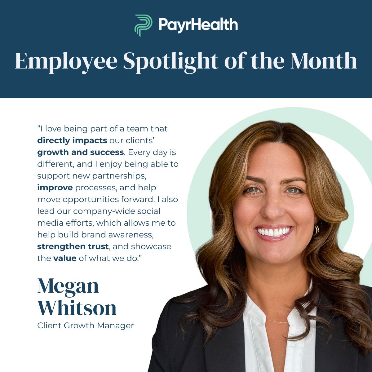 PayrHealth's tweet photo. 🌟 Employee Spotlight: Megan Whitson, Client Growth Manager 🌟
With 18+ years in growth, strategy, &amp; communications, Megan helps drive client success—&amp; leads PayrHealth’s social media efforts. 
⚾🏈🏀 Most evenings &amp; weekends = cheering on her boys 🧡 UT alum #VFL #TeamPayrHealth https://t.co/3d9lLMaJlF
