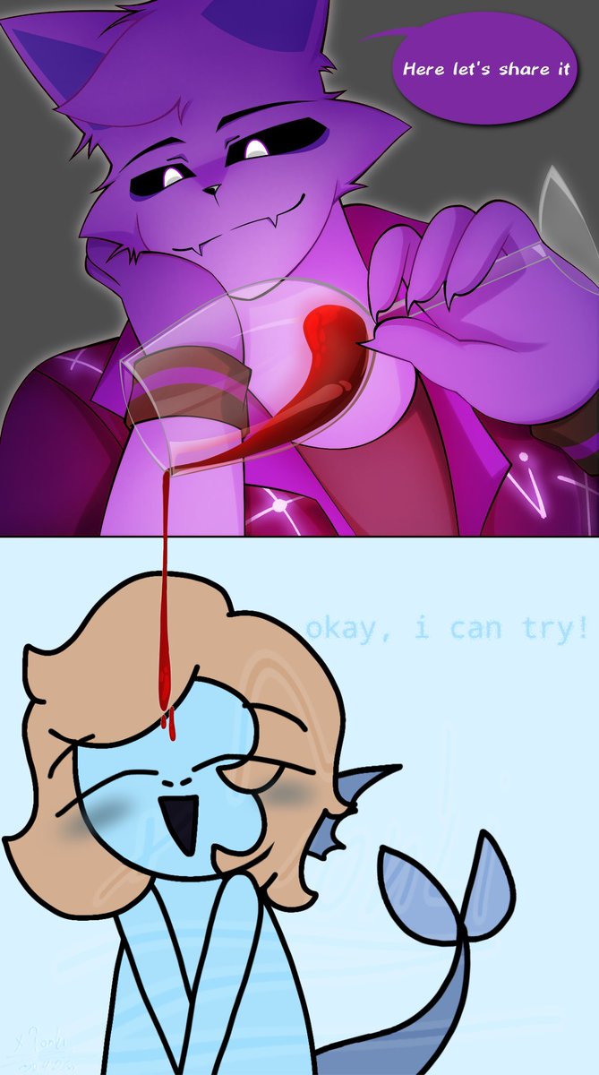 Xtonki's tweet image. Kony likes CatNap (as a friend), so he accepts -Wait..Kony can't drink such things..just don't die from the wine, Kony...🙈

#SmilingCritterOc
#OC