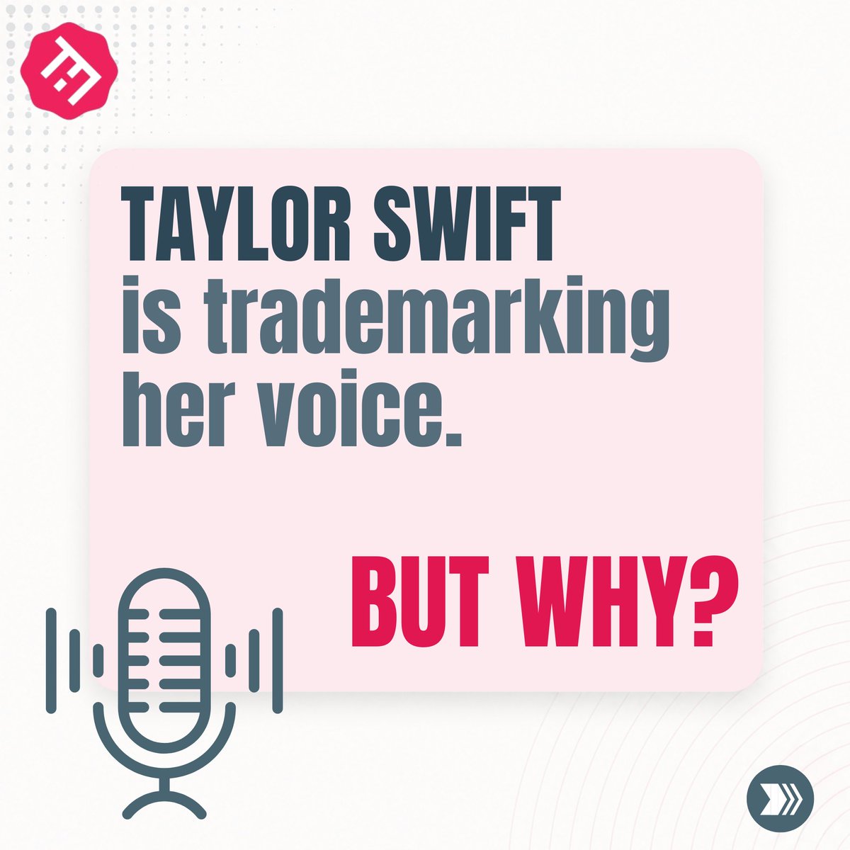 Trademark_Help's tweet image. AI can recreate voices - Not copy. Recreate. 
That’s why Taylor Swift is trademarking hers. 
More on this in our podcast soon!
Follow us so you don’t miss what’s next.

#TaylorSwift #AI #Trademark #BrandProtection #IntellectualProperty #BusinessGrowth