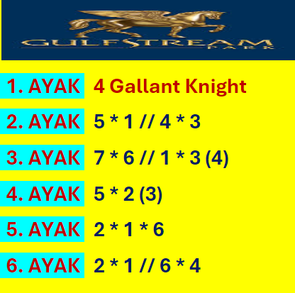 AyhanDevrimAkin's tweet image. #Gulfstream #Park 🏇 🇺🇸 #GulfstreamPark 🇺🇸 🏇
30*Nisan İkinci Altılı Ganyan Şablonu...
Şansınız Bol Olsun. 🍀 🍀 🍀