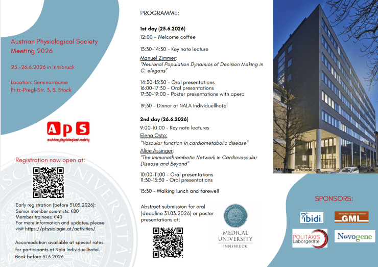 TheIUPS's tweet photo. 📣 Save the Date!

Join the Austrian Physiological Society at their next annual meeting in the beautiful Tyrolean city of Innsbruck 🇦🇹
🗓 June 25–26, 2026

We’d love your help spreading the word—see you there! #innsbruckaustria #savethedate https://t.co/ZFKkYQuHuo