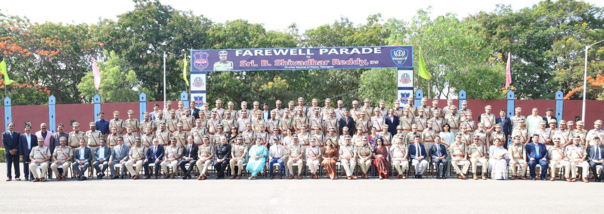 CVAnandIPS's tweet image. There was  the traditional farewell parade for the outgoing DGP Shivadhar Reddy and the parade is also to welcome the incoming DGP at the TG #police academy. Spoke briefly about the probable directions the department has to take in future to provide better safety and security to