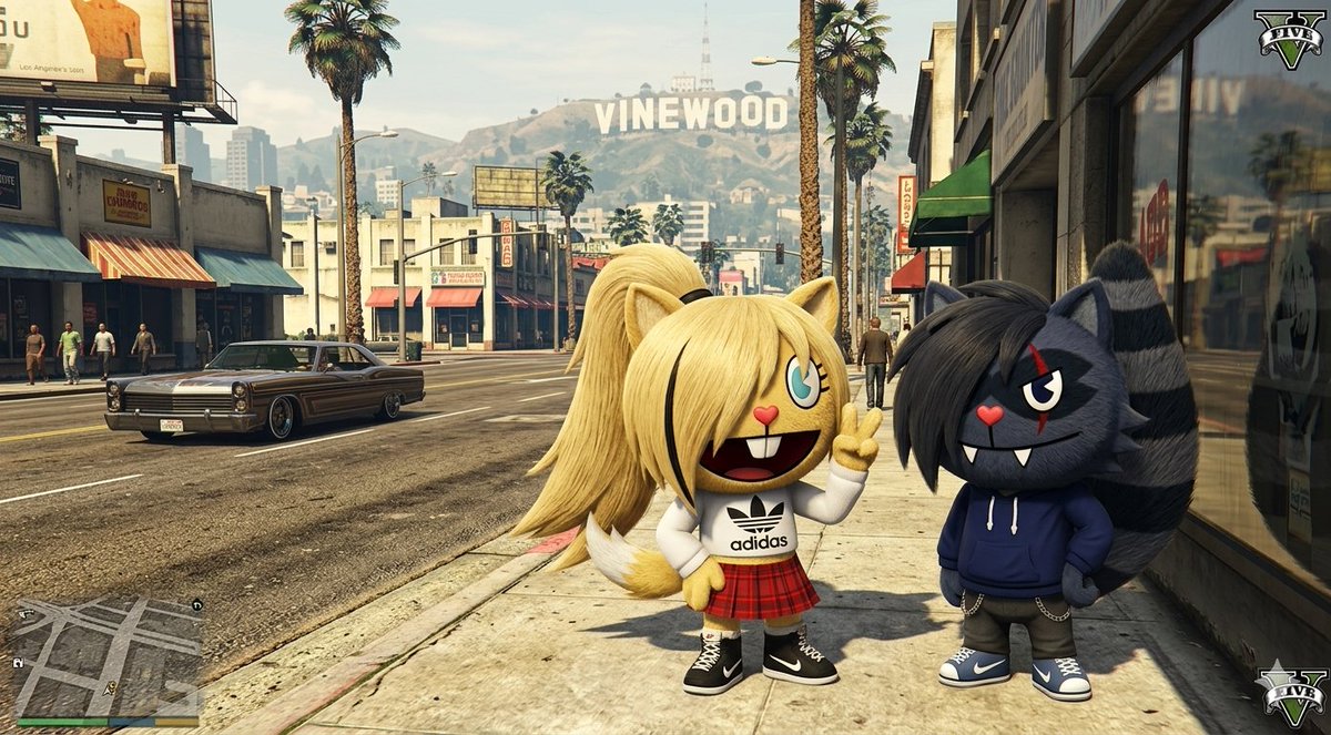 YashHeroGaming's tweet photo. Happy Tree Friends - Grand Theft Auto V: FIVE

Haru The Raccoon And Liza The Cat Visiting A Good Day In Los Santos In GTA V, Image Edited By Google Gemini AI. https://t.co/MDSpZiwjP8