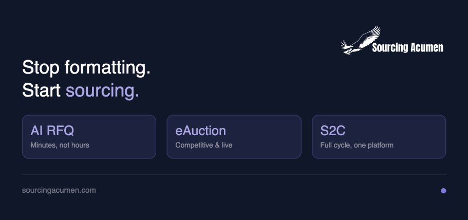 AashimaGupta98's tweet image. Procurement tech finally caught up with what procurement teams actually need.
That's a full Source-to-Contract platform. Built by practitioners who've felt the pain firsthand.

@SourcingAcumen less spreadsheet, more strategy.

#Procurement #AI #eSourcing