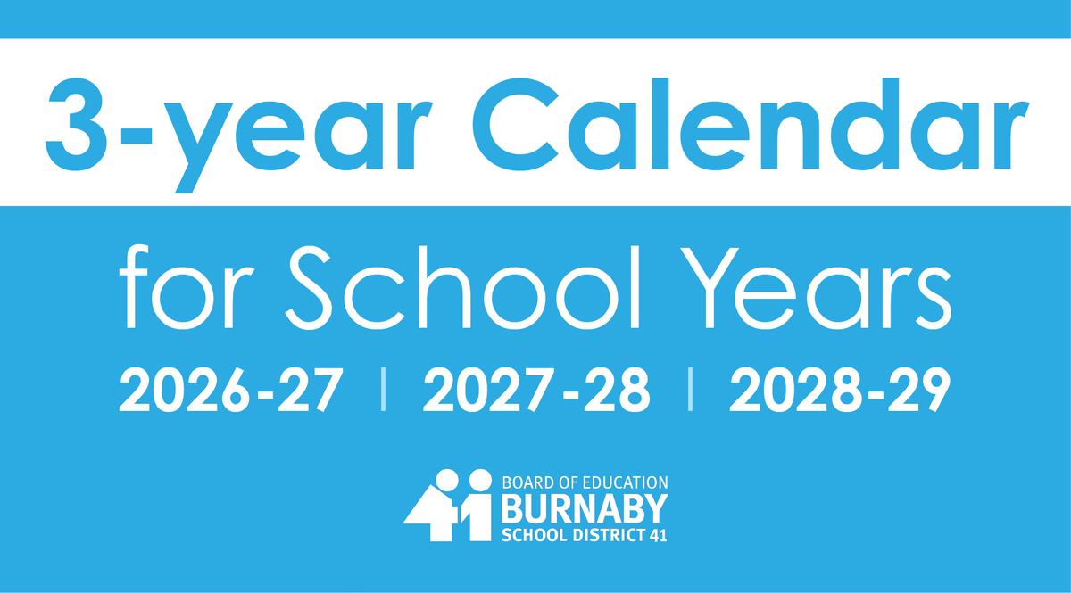 burnabyschools's tweet photo. Following a period of public input, the new #BurnabySchools Three-Year Calendar (2026-29) has been finalized. It includes spring and winter breaks, as well as all Pro-D days.
Click the link to view it: https://t.co/gKBNCasS1M https://t.co/uLcQNnifEY