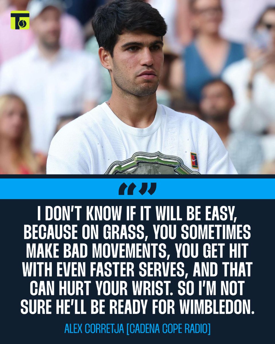 tennis365com's tweet image. 🥺Spanish tennis great Alex Corretja has cast doubt over Carlos Alcaraz's Wimbledon participation.

🔗Link In First Comment 

#Wimbledon | #CarlosAlcaraz