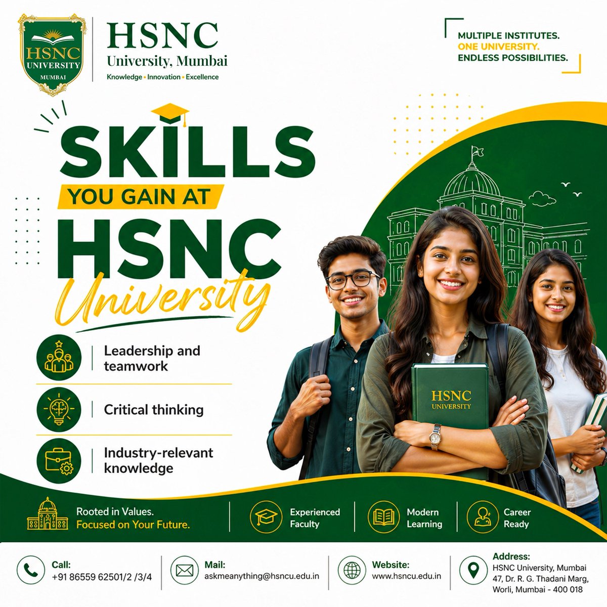Hsnc_University's tweet image. Build more than a degree—build skills that shape your future. 🎓✨
At HSNC University, gain the confidence to lead, think critically, and stay industry-ready from day one.

#HSNCUniversity #SkillsForSuccess #FutureReady #Leadership #CriticalThinking