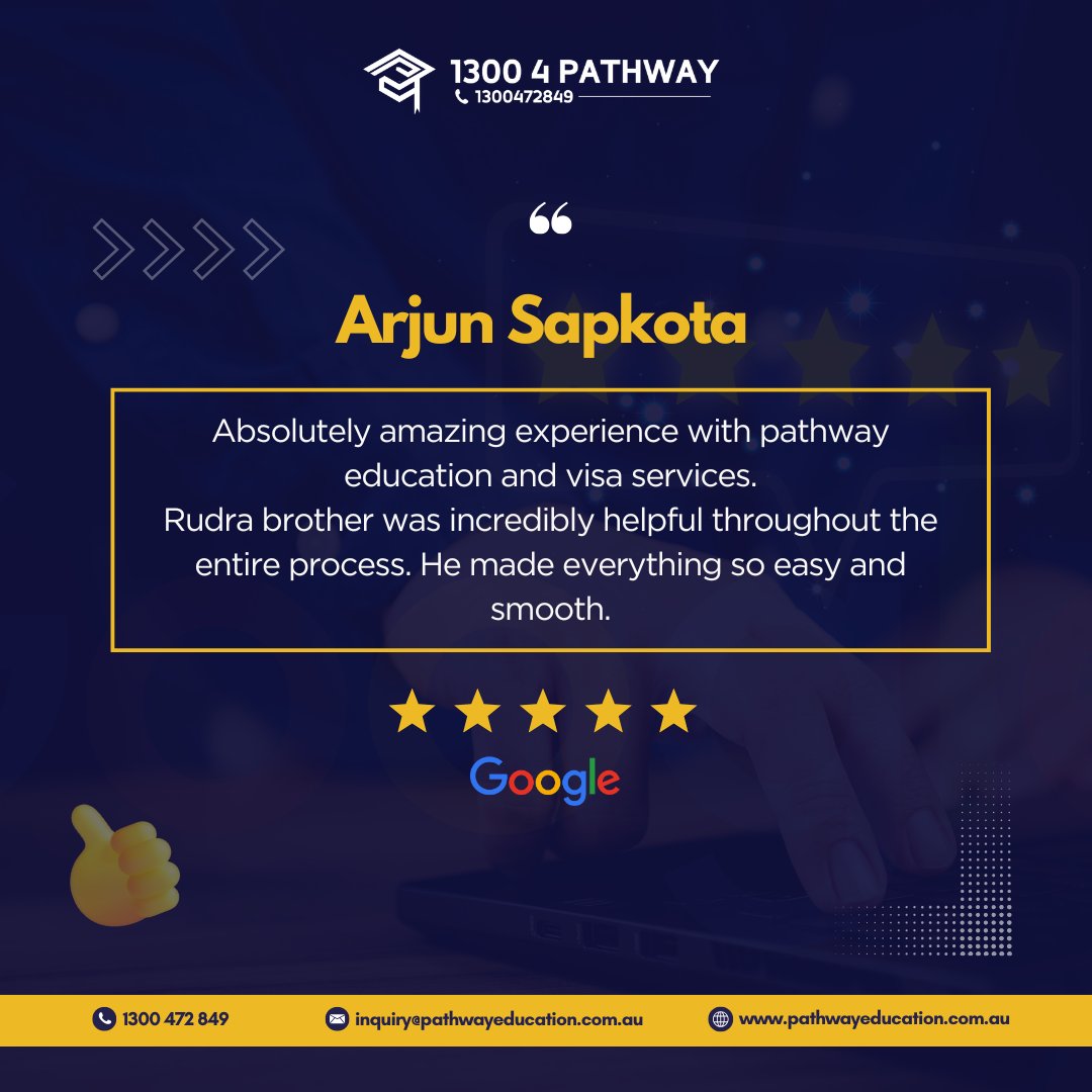 pathway_edu_au's tweet image. 😎What Customer Think about PATHWAY
🎓Customer Reviews⭐️⭐️⭐️⭐️⭐️
🙂👦👩Our Happy Customers

#VisaSuccess #EducationConsultation #MigrationServices
#customerfeedback #review #clientreview #happycustomer