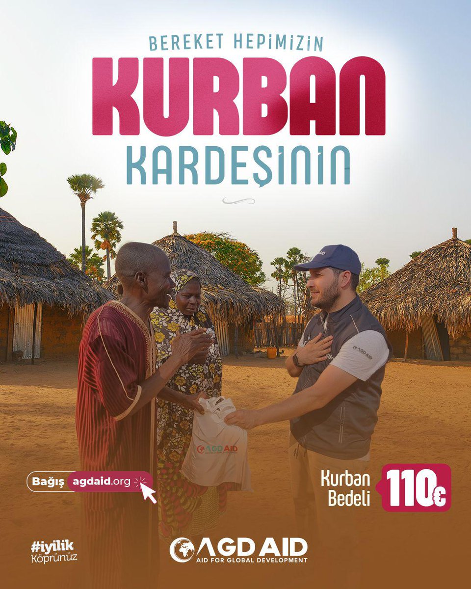 AGDAID_official's tweet image. "Bereket Hepimizin, Kurban Kardeşinin"

Kurban vekaletinizi gerçek ihtiyaç sahiplerine ulaştırıyoruz.

2026 Kurban bedeli: 110€

Detaylı bilgi ve bağış için:
agdaid.org
IBAN: BE23 9051 1120 9291
Paypal : office@agdaid.org

#agd  #aid