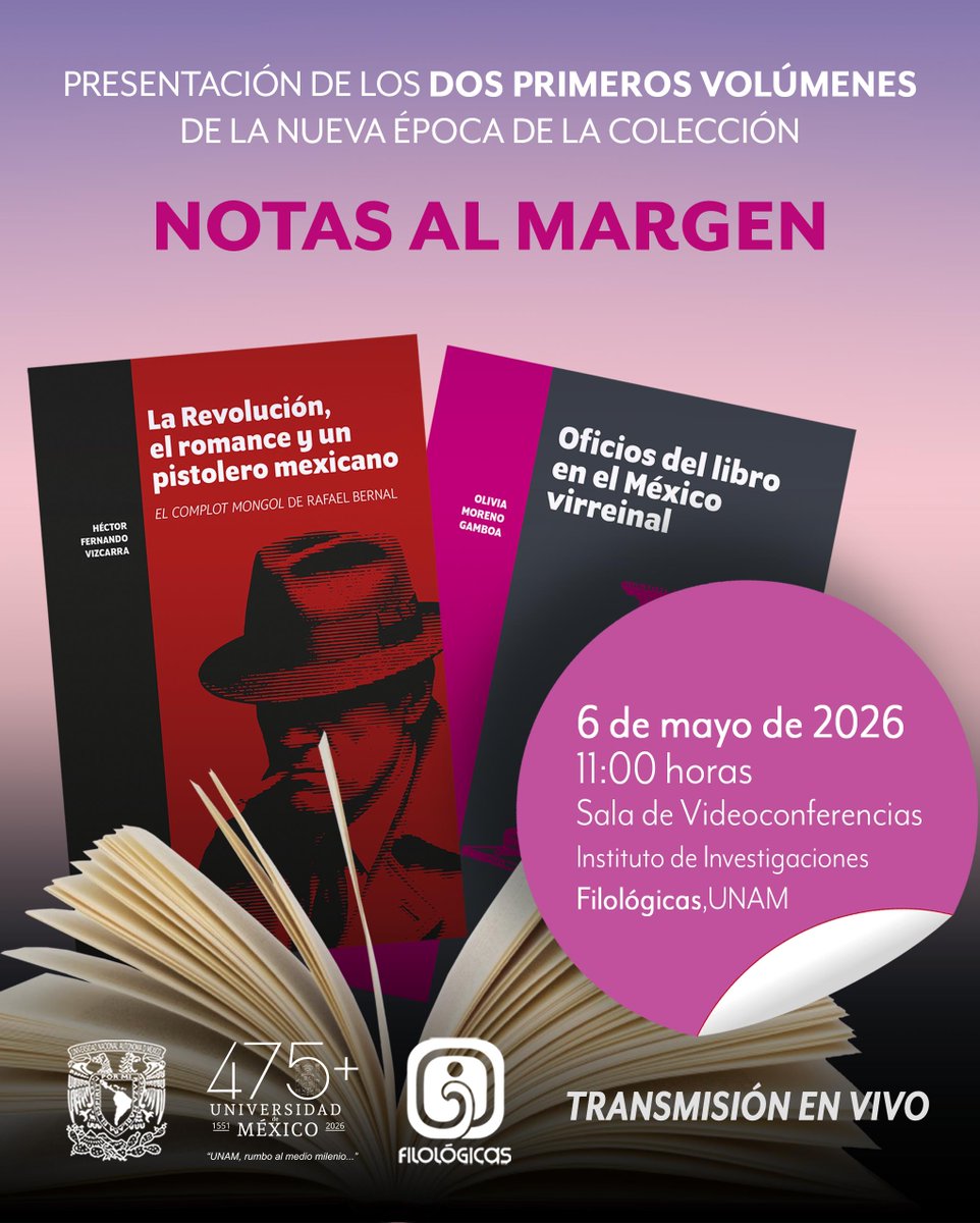 IIFL_UNAM's tweet image. No faltes a la presentación de los dos primeros volúmenes de la nueva época de la colección Notas al margen

📆 Miércoles 6 de mayo
⌚11 horas
📍Sala de Videoconferencias
💻 Transmisión en vivo a través de #FacebookLive y por el canal de #YouTube IIFL Streaming