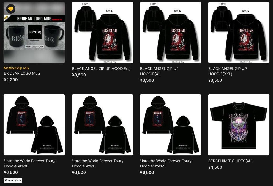 Bridear_USA's tweet image. ◤ MERCHANDISE ◢  

new and old merchandise finally hits online sales! ✨ 

From the "SHOP" ⇒ "MERCH" section on the homepage, be sure to grab yours!! 

✨ ▶︎ bridear.jp/home | @Bridear_info 

#BRIDEAR #Jrock