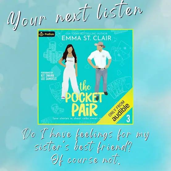 teaandbooks's tweet photo. If you are looking for some clean read romcoms to listen to, check out Emma St. Clair's Love in Sheet Cake, Texas series. The Pocket Pair is one of several that are good in this series. https://t.co/JPT2fJf0qv https://t.co/YjqXSmxe6O