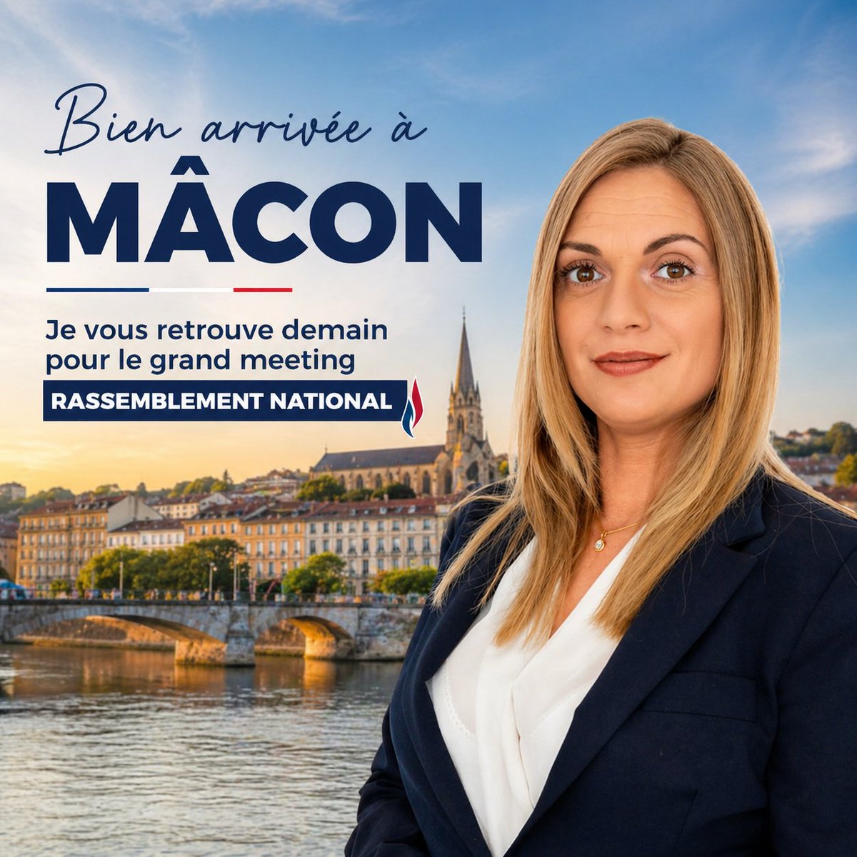 SarahHorvathRN's tweet photo. Bien arrivée à Mâcon.
Hâte de vous retrouver demain pour le grand meeting du Rassemblement National. 🇫🇷 https://t.co/vkh4i7WxsL