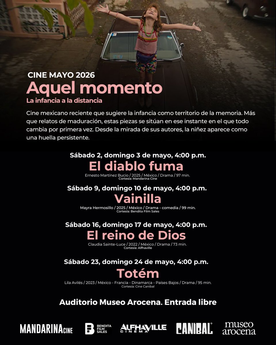 museoarocena's tweet photo. 📽️🎞️ Cine MAYO: “Aquel momento. La infancia a la distancia”

Cine mexicano reciente que sugiere la infancia como territorio de la memoria.

🗓️ Sábados y domingos de mayo, 4:00 p.m.
📍 Auditorio Museo Arocena 🎟️ Entrada libre
#Torreón #cine https://t.co/myLo2HUsOy
