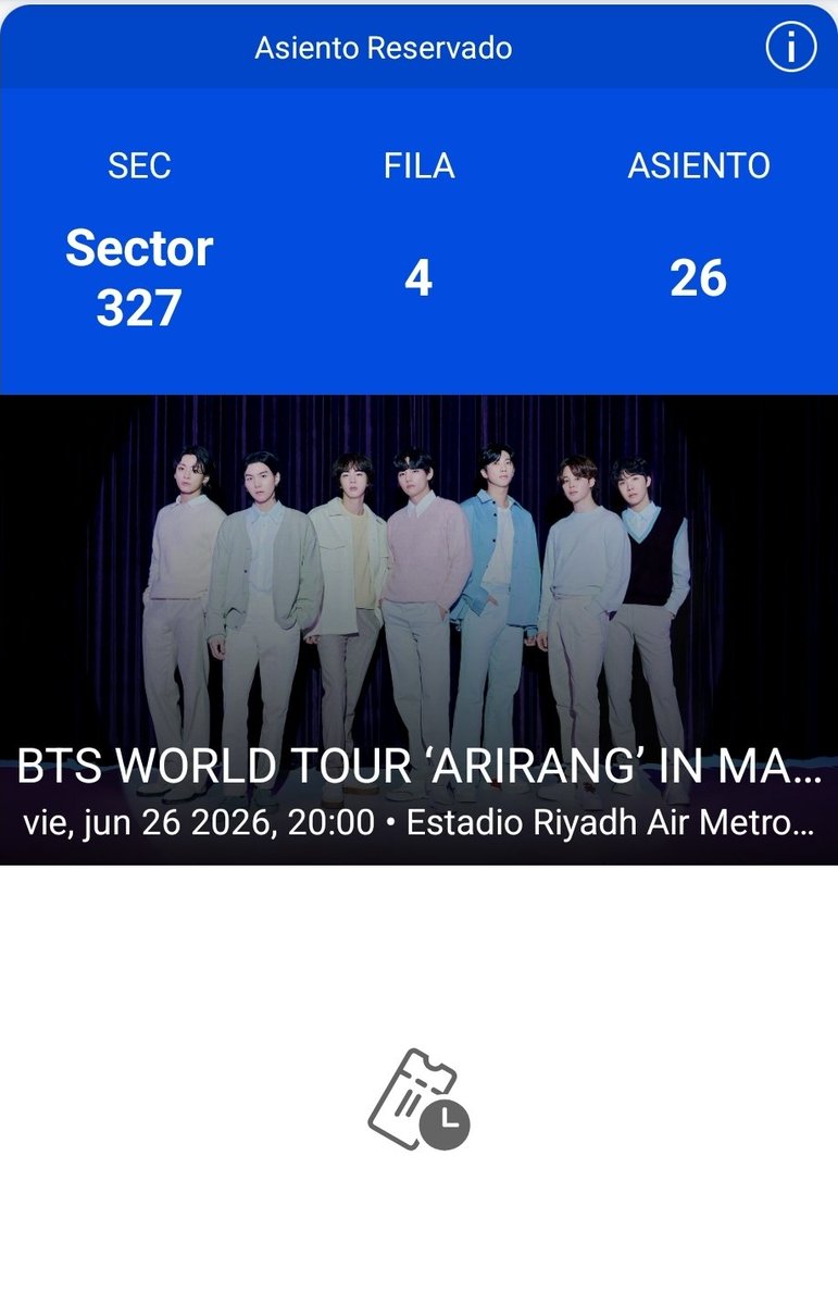 FENIXIBAI's tweet image. Vendo 2 entradas BTS WORLD TOUR 
Estadio Metropolitano (Madrid)
Sector 327 Fila 4
Viernes 26 Junio 2026 20:00
220€ cada una.
🎫🎫🏟✨️✨️
#Entrada #bts #entradabts