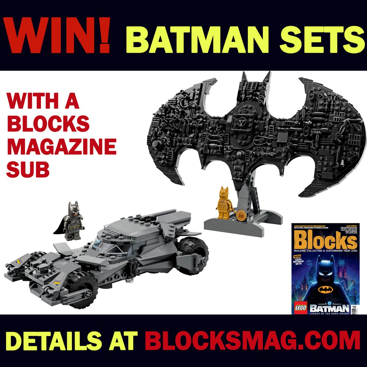 blocksmagazine's tweet image. "To the Bat Logo!" When you take out a print subscription at BlocksMag.com, you'll have a chance to go BATTY and win Batman 76330 Batman Logo and 76331 Batman v Superman Batmobile! Let's get nuts!

#LEGO #Batman #AFOL