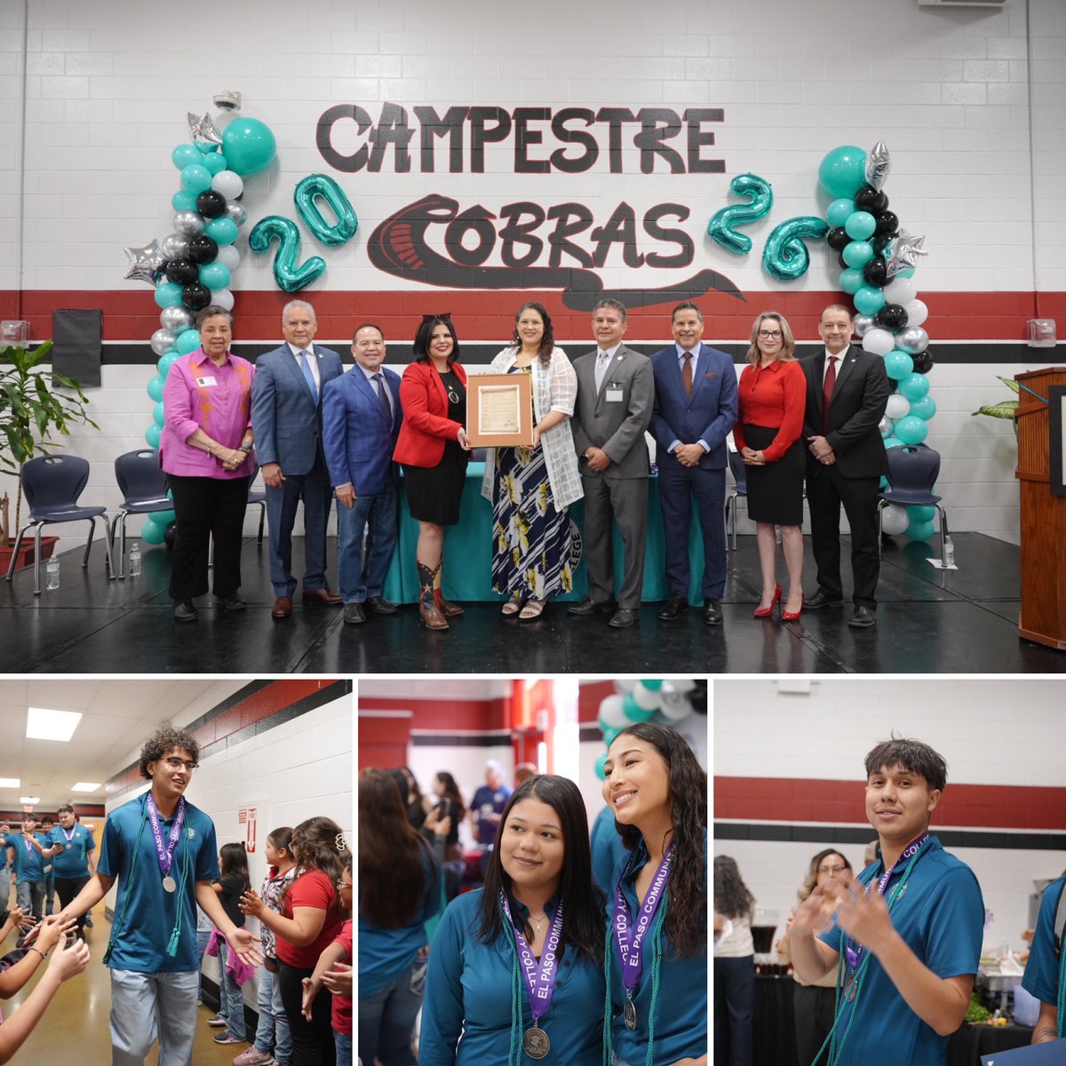 SocorroISD's tweet image. #TeamSISD and El Paso Community College celebrated graduating seniors who began their journey through the “College Begins in Kindergarten” initiative at Campestre Elementary School. Students received commemorative certificates and walked the halls of their elementary school once