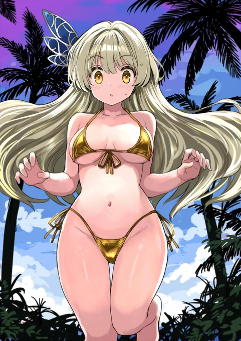 そろそろゴールデンビキニの季節…ということで 金ビキニトラムちゃん描いた～! #アイギスお絵かき