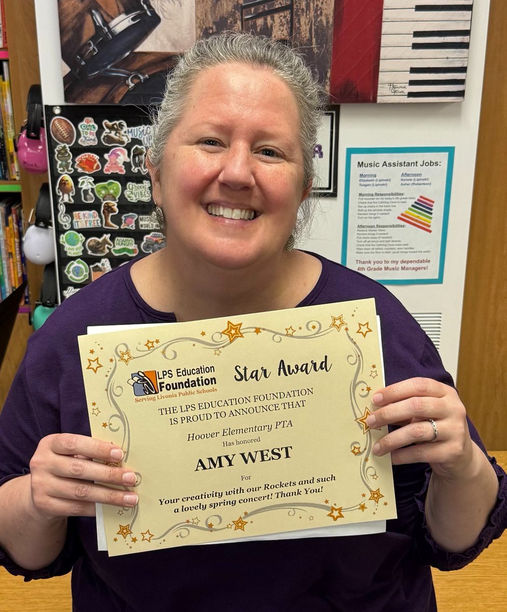 LPS_Foundation's tweet image. The LPS Education Foundation is proud to announce that Amy West from Hoover Elementary School has been honored with a Star Award!
For information on Star Awards, please visit: lpsfoundation.org
#LivoniaPride @LivoniaDistrict